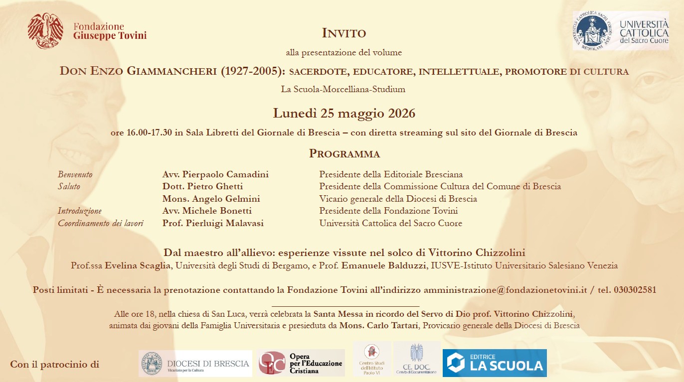 25/05/2026 - PRESENTAZIONE DEL VOLUME "DON ENZO GIAMMANCHERI (1927-2005): SACERDOTE, EDUCATORE, INTELLETTUALE, PROMOTORE DI CULTURA"